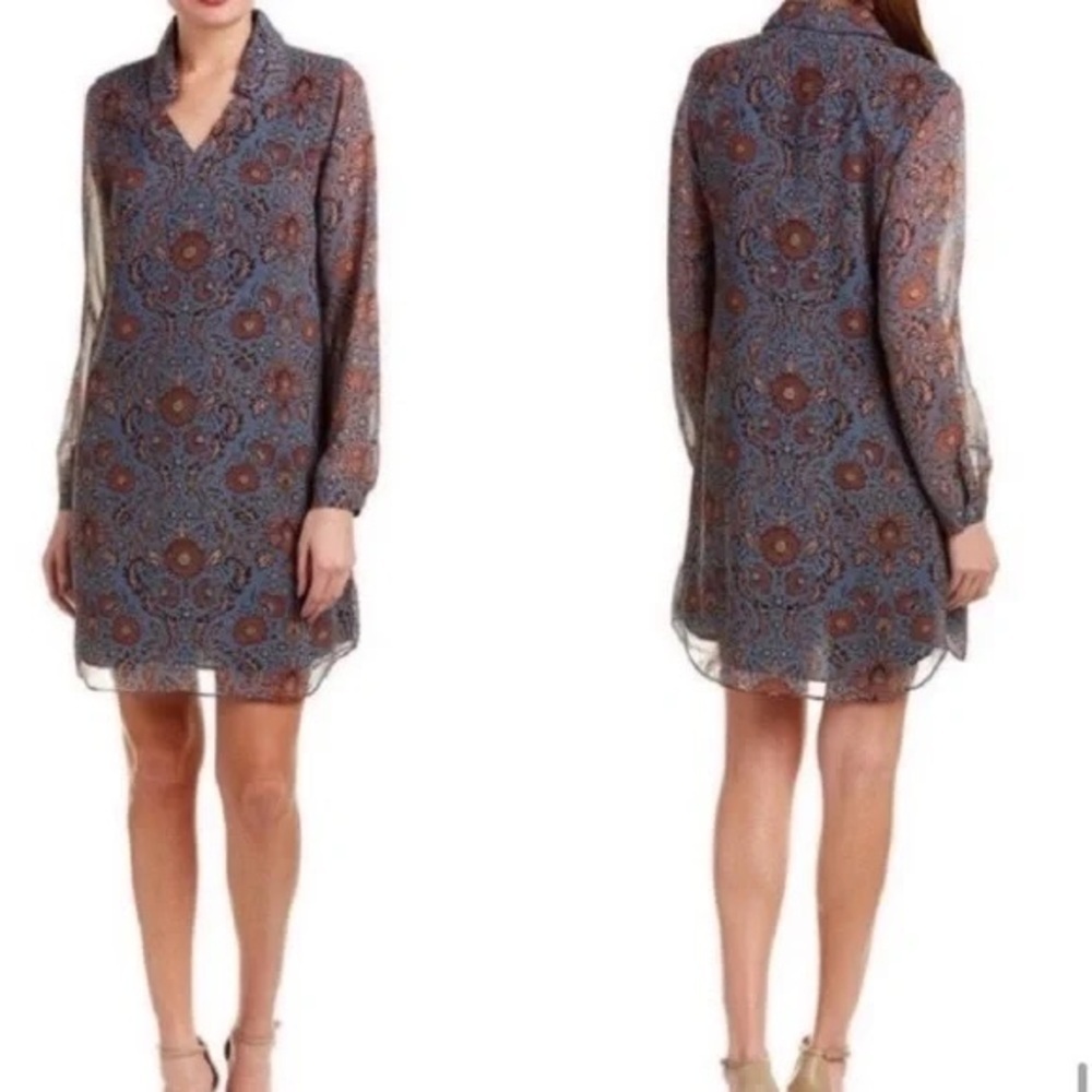 CAbi XS Chiffon Tunic Paisley Floral Dress Bandana Print Sheer Sleeves